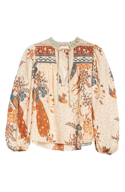 Shop Ulla Johnson Rana Mixed Print Cotton Blend Top In Egret