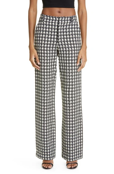 Shop Area Houndstooth Crystal Embellished Cutout Straight Leg Wool Blend Trousers In Black Multi