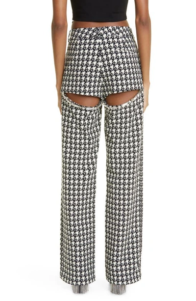 Shop Area Houndstooth Crystal Embellished Cutout Straight Leg Wool Blend Trousers In Black Multi