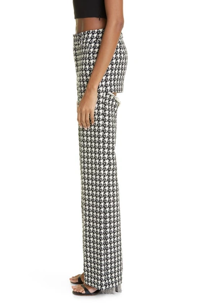 Shop Area Houndstooth Crystal Embellished Cutout Straight Leg Wool Blend Trousers In Black Multi