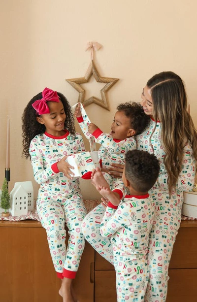 Shop Nordstrom Matching Family Moments Fitted Two-piece Pajama Set In Ivory Egret Joy Winter Toss