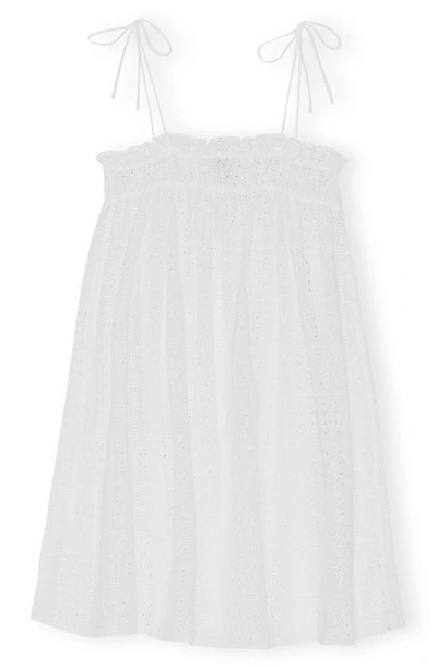 Shop Ganni Broderie Anglaise Organic Cotton Sundress In Bright White