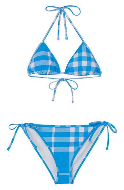 Shop Burberry Cobb Check Two-piece Swimsuit In Vivid Blue Ip Check