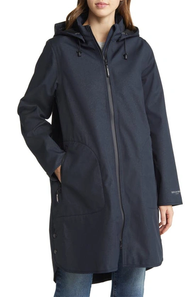 Ilse Jacobsen Hooded Water Resistant Rain Jacket In Dark Indigo
