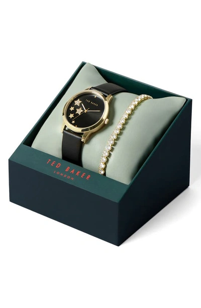 Shop Ted Baker Fitzrovia Leather Strap Watch & Bracelet Set, 34mm In Yellow Gold/ Black/ Black