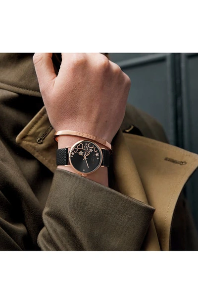 Ted Baker London Phylipa Leather Strap Watch & Bangle Bracelet Set, 34mm In Rose Gold/ Black/ Black