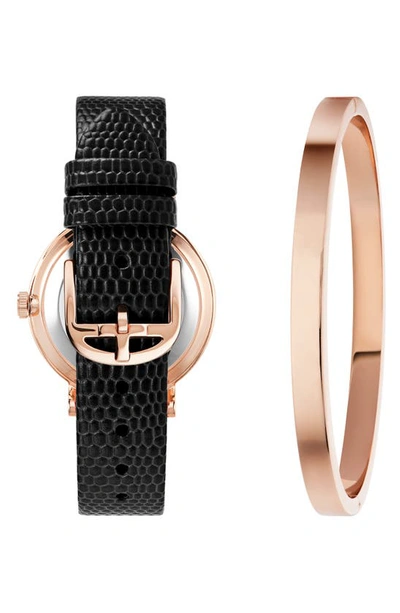 Ted Baker London Phylipa Leather Strap Watch & Bangle Bracelet Set, 34mm In Rose Gold/ Black/ Black