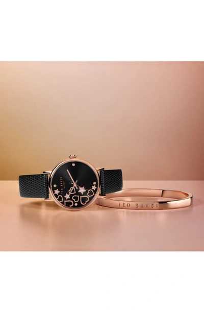 Shop Ted Baker Phylipa Leather Strap Watch & Bangle Bracelet Set, 34mm In Rose Gold/ Black/ Black