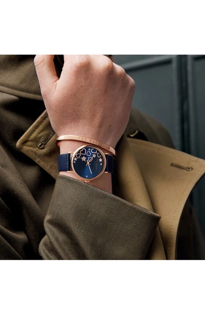 Shop Ted Baker Phylipa Leather Strap Watch & Bangle Bracelet Set, 34mm In Rose Gold/ Blue/ Blue