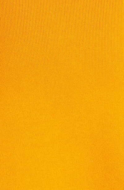 Shop Mach & Mach Amelie Crystal Bow Ribbed Cold Shoulder Long Sleeve Sweater Dress In Orange