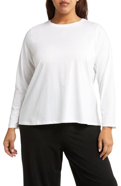 Shop Eileen Fisher Round Neck Organic Cotton Long Sleeve Top In White