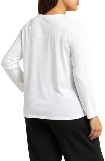 Shop Eileen Fisher Round Neck Organic Cotton Long Sleeve Top In White