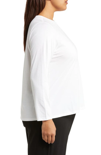 Shop Eileen Fisher Round Neck Organic Cotton Long Sleeve Top In White