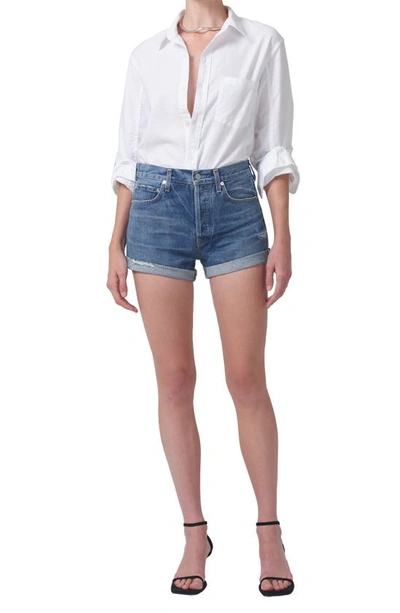 Shop Citizens Of Humanity Kayla Shrunken Poplin Button-up Shirt In Optic White
