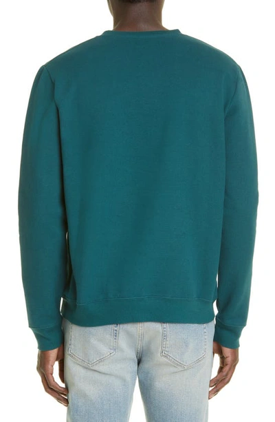 Shop Saint Laurent Logo Crewneck Sweatshirt In Vert/ Naturel