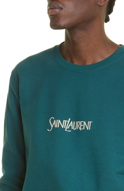 Shop Saint Laurent Logo Crewneck Sweatshirt In Vert/ Naturel