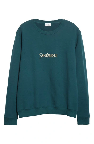 Shop Saint Laurent Logo Crewneck Sweatshirt In Vert/ Naturel