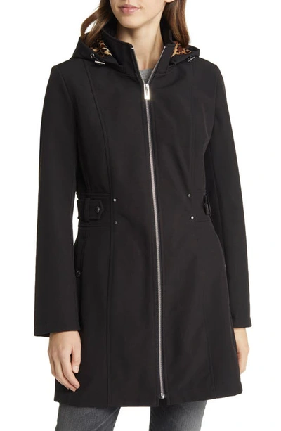 Via Spiga Cinch Waist Soft Shell Water Repellent Raincoat In Black