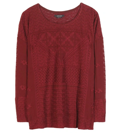 Isabel Marant Alva Embroidered Silk Top In Red