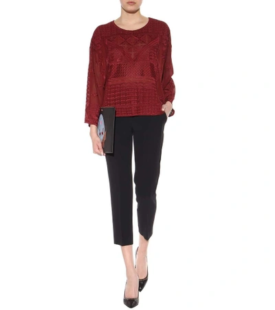 Shop Isabel Marant Alva Embroidered Silk Top In Red