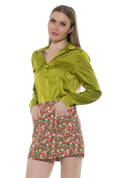 Shop Alexia Admor Long Sleeve Button-up Shirt In Sage
