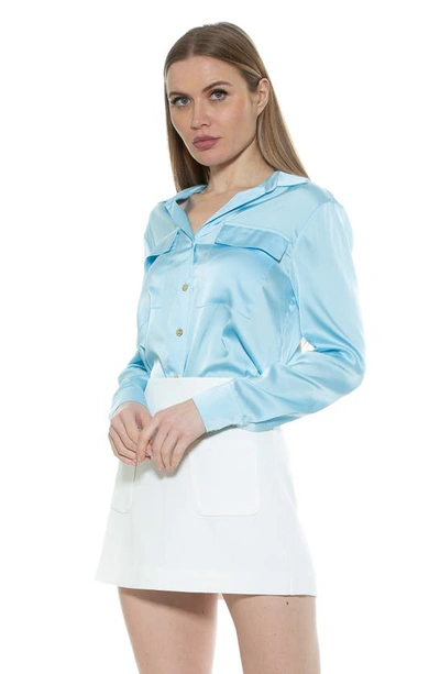 Alexia Admor Long Sleeve Button-up Shirt In Halogen Blue