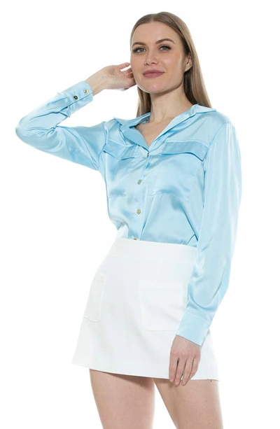 Alexia Admor Long Sleeve Button-up Shirt In Halogen Blue