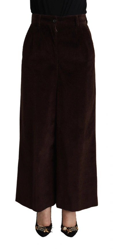 Shop Dolce & Gabbana Black Cotton High Waist Trouser Wide Leg Women's Pants