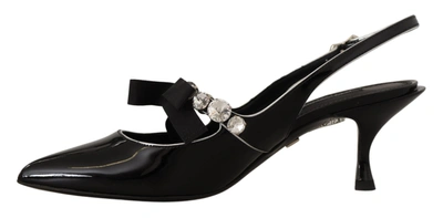 Shop Dolce & Gabbana Black Patent Leather Crystal Slingbacks Women's Shoes