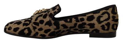 Shop Dolce & Gabbana Gold Leopard Print Crystals Loafers Women's Shoes In Brown