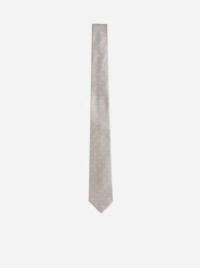 Shop Tagliatore Silk Jacquard Tie In Beige