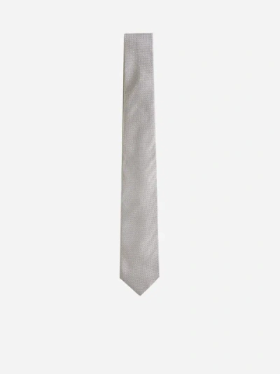 Shop Tagliatore Silk Jacquard Tie In Grey