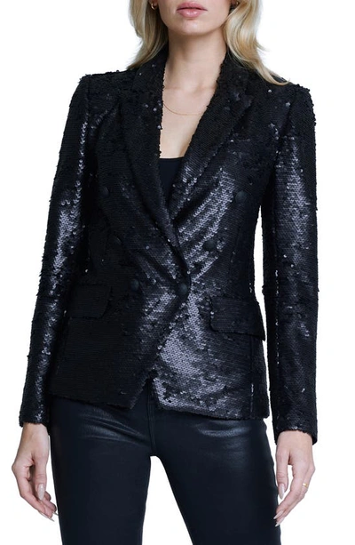 Shop L Agence Kenzie Sequin Blazer In Matte Black Sequin