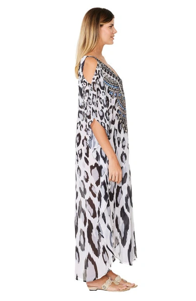 Shop Ranee's Leopard Long Kaftan In Black And White