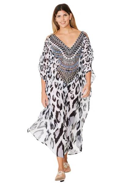 Shop Ranee's Leopard Long Kaftan In Black And White