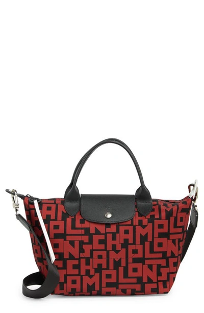 Longchamp Small Le Pliage Lgp Convertible Top Handle Bag In Blk/brick