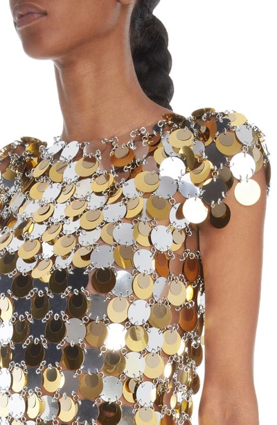 Shop Rabanne Metallic Paillette Short Sleeve Minidress In Silver/ Gold