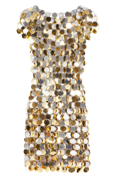 Shop Rabanne Metallic Paillette Short Sleeve Minidress In Silver/ Gold
