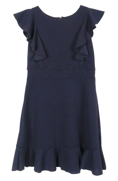 Shop Zunie Kids' Ruffle Skater Dress In Navy