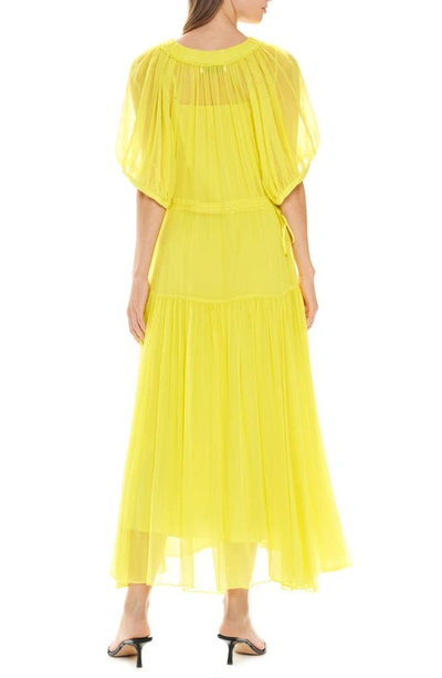 Shop La Ligne Shirred V-neck Dress In Lemon