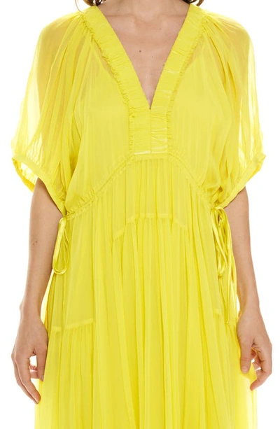 Shop La Ligne Shirred V-neck Dress In Lemon