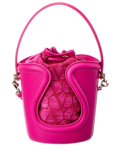 Shop Valentino La Cinquieme Toile Iconographe Canvas & Leather Bucket Bag In Pink