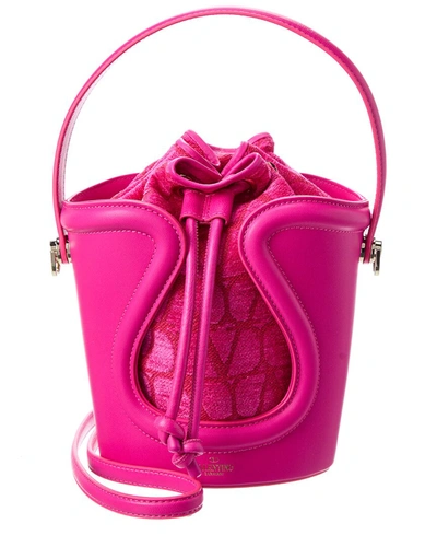 Shop Valentino La Cinquieme Toile Iconographe Canvas & Leather Bucket Bag In Pink