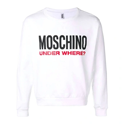 Shop Moschino Logo Fleece Cotton Sweatshirt Top In White