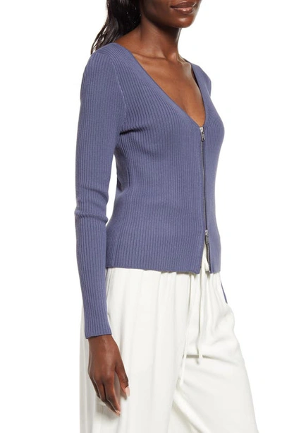 Shop Open Edit Shrunken Zip Detail Cardigan In Blue Shadow