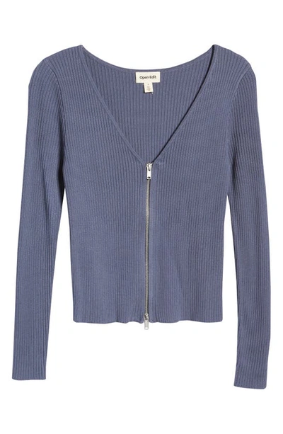 Shop Open Edit Shrunken Zip Detail Cardigan In Blue Shadow