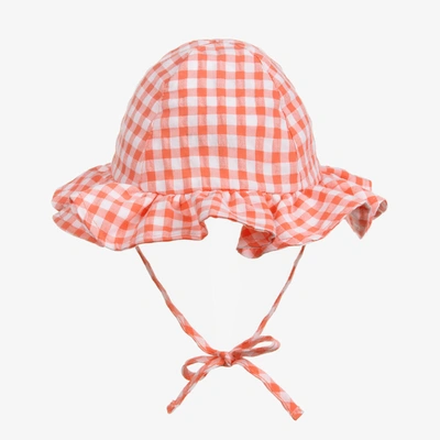 Shop A Dee Girls Coral Pink Gingham Cotton Hat