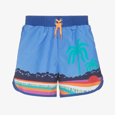 Shop Marc Jacobs Boys Blue Palm Tree Logo Swim Shorts