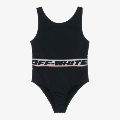 Shop Off-white Girls Black Industrial Logo Swimsuit