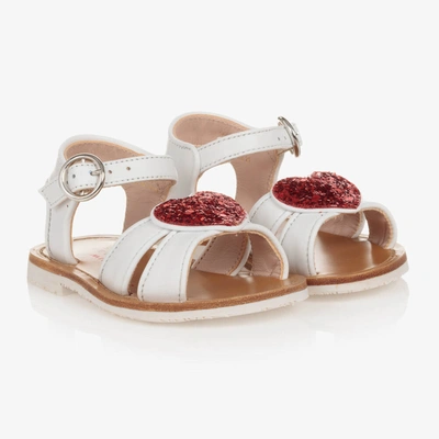 Shop Sophia Webster Mini Girls White Leather Heart Sandals